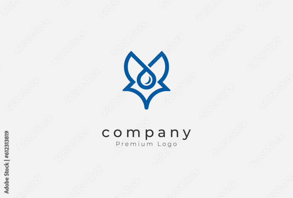 Fototapeta premium Fox Logo Design, Fox head with droplet combination design inspiration, vector illustration