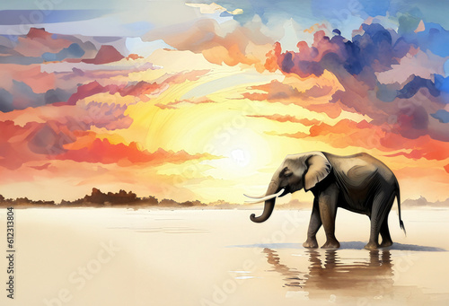 Watercolor animal template background elephant, created with generative AI