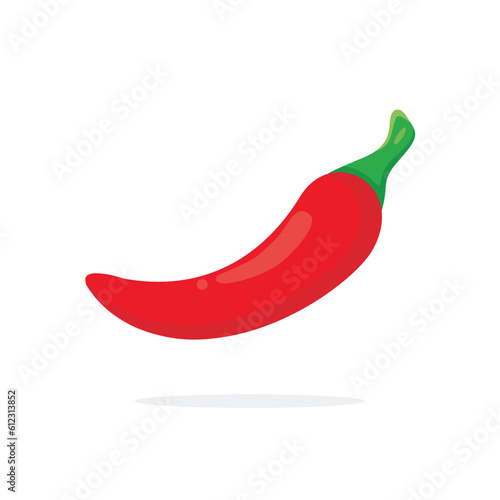 Hot red chili pepper design in flat cartoon style isolated on white background. Hot chili icon. Vector illustration. Capsicum annum l. photo