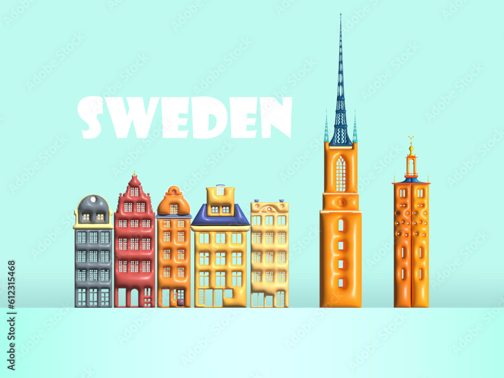 Fototapeta premium Sweden landmark in stockholm symbol and icon of swedish.