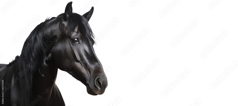 Black horse Isolated cutout on a transparent background.