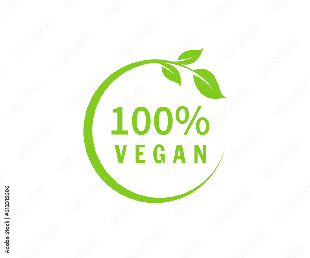 Vegan symbol. 100% vegan icon vector. Vegan food logo design Vegan symbol. 100% vegan icon vector. Vegan food logo design