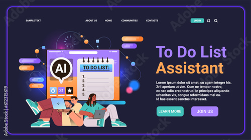 businesspeople completing to-do list in computer app with ai multitasking helper bot personal assistant support for manager task distribution