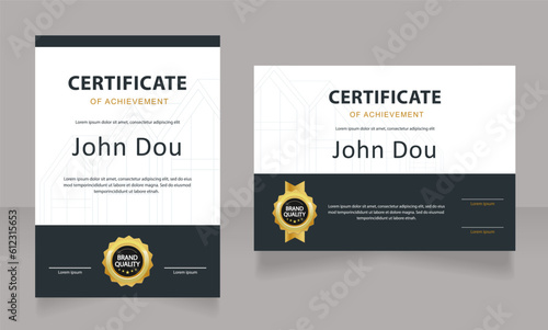 City construction certificate design template set. Vector diploma with customized copyspace and borders. Printable document for awards and recognition. Calibri, Myriad Pro fonts used