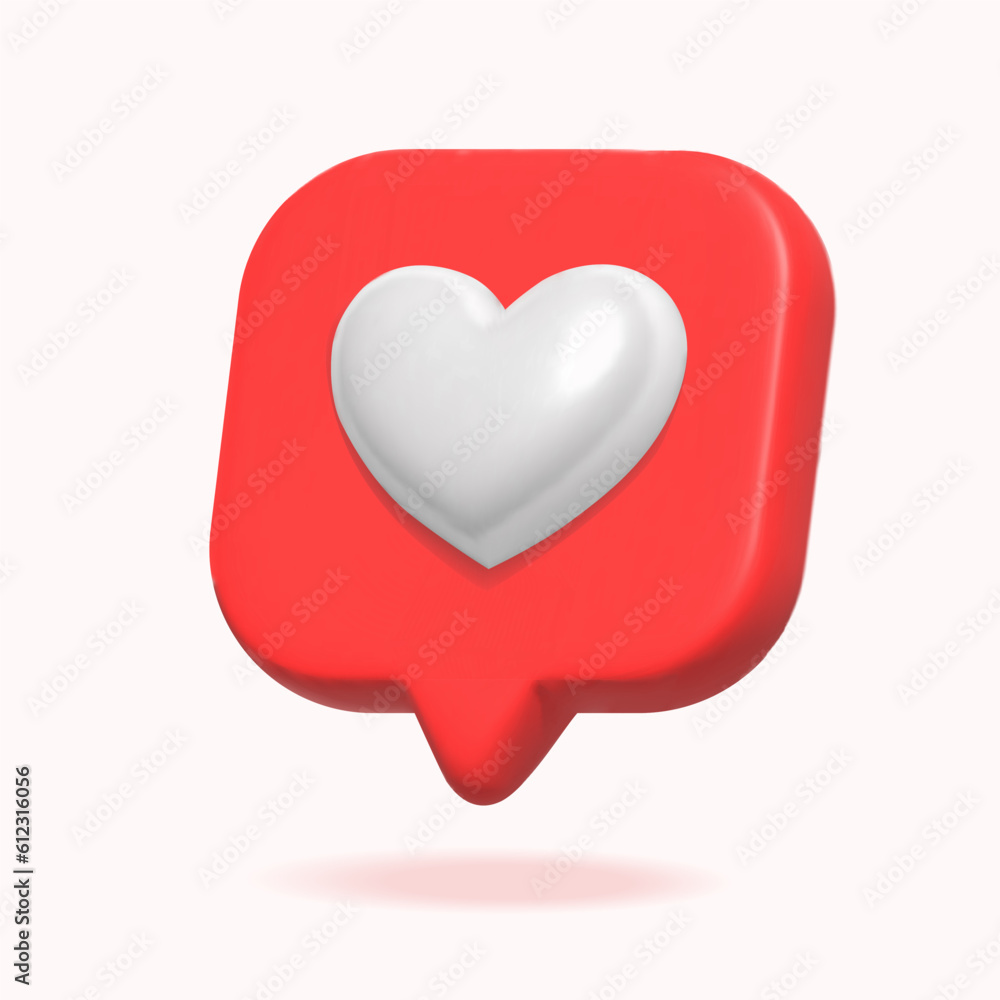 3d heart in speech bubble icon. Social media icon. Message love box, button, like element .3d vector illustration 3d heart in speech bubble icon. Social media icon. Message love box, button, like element .3d vector illustration