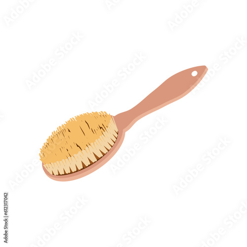 Bamboo massage brush illustration. Vector .Cartoon isolated ecological tool for dry or wet beauty massage.