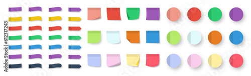 Realistic Big set sticky note. Post Note Stickers big collection. Paper stickers.Adhesive memo stripes with shadows. Arrow flag tabs. Paper stickers. Vector illustration