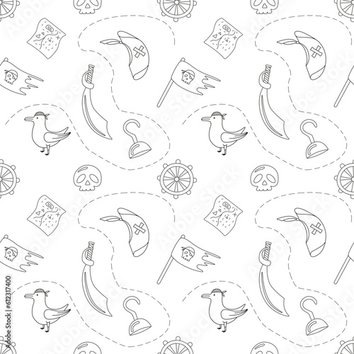 Pirate seamless vector pattern in doodle style