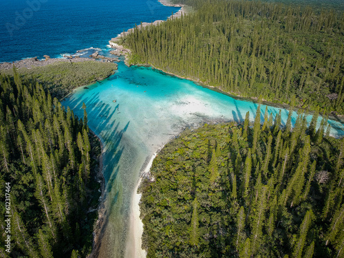 Drone shot of the Natural Pool near Oro Bay in the Isle of Pines, New Caledonia (Piscine Naturelle de l'Île des Pins) photo