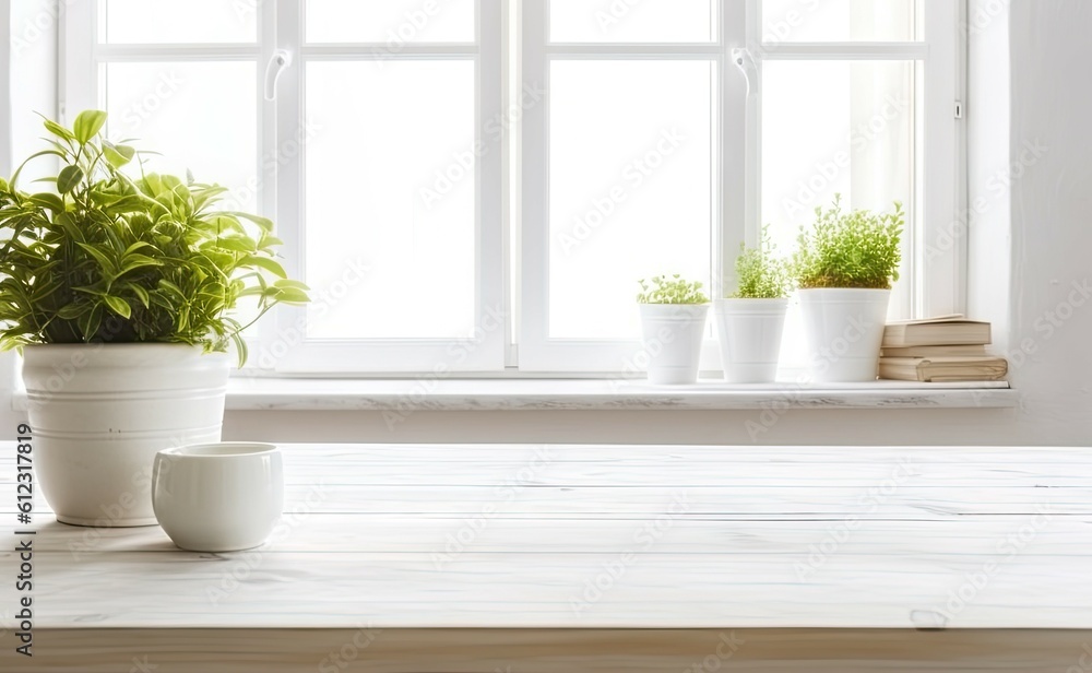 House decor inspiration. Table with stylish pot and plant on modern interior table House decor inspiration. Table with stylish pot and plant on modern interior table
