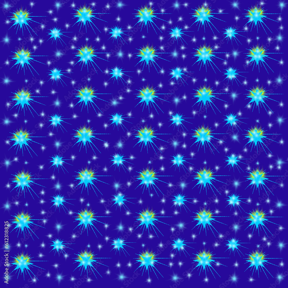 Blue background with stars with rays and angels Blue background with stars with rays and angels