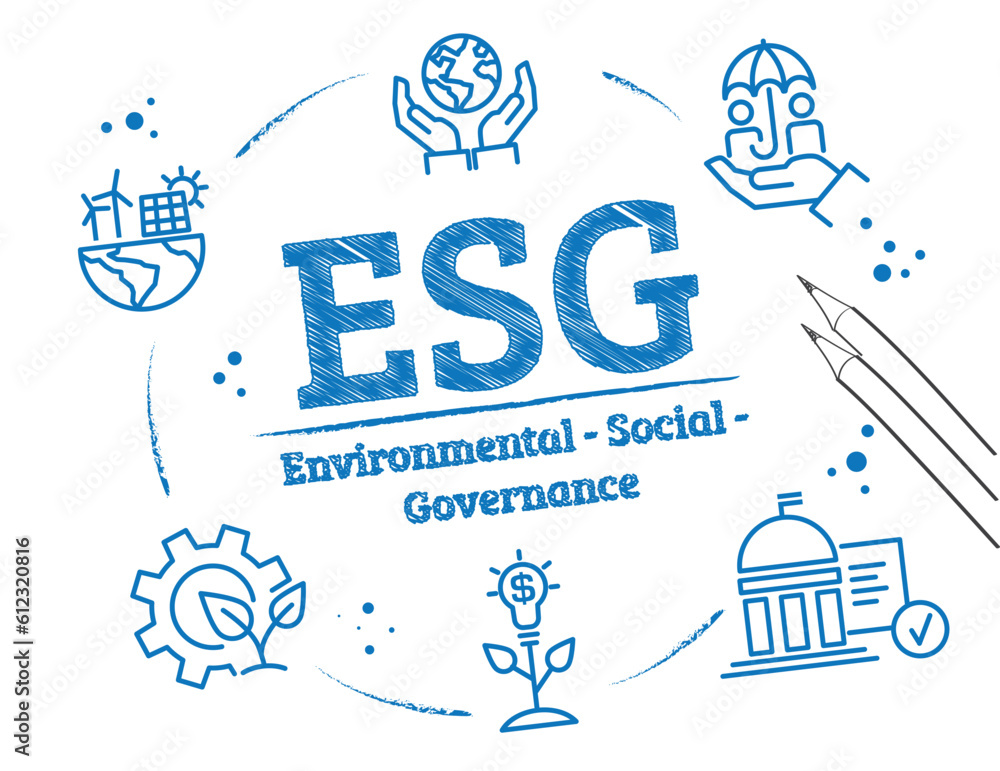 ESG - Environmental, social, and corporate governance vector illustration scribble ESG - Environmental, social, and corporate governance vector illustration scribble