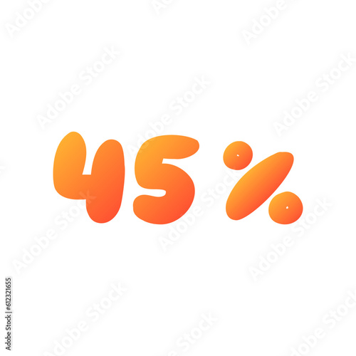 Sale 45 percent off orange discount logo special offer lettering. Vector design illustration in cartoon actual modern style isolated on white background. For banner, seasonal sale, coupon, shop.
