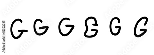 Childlike simple black english latin G alphabet letter symbol. Vector illustration in hand drawn doodle style isolated on white background. For kids book, learning, card, decorating, logo.