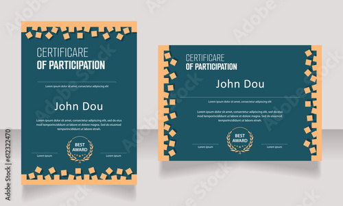 Volunteering certificate design template set. Vector diploma with customized copyspace and borders. Printable document for awards and recognition. Smooch Sans Light, Bold, Arial Regular fonts used