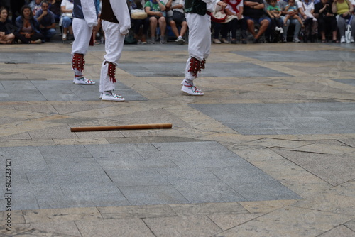 Basque folk dancers in a street festival in the old town of Bilbao, capital of Biscay, Basque province of Spain © Laiotz