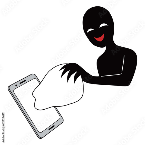 スマホから何かを抜き取るハッカーイメージのイラスト素材