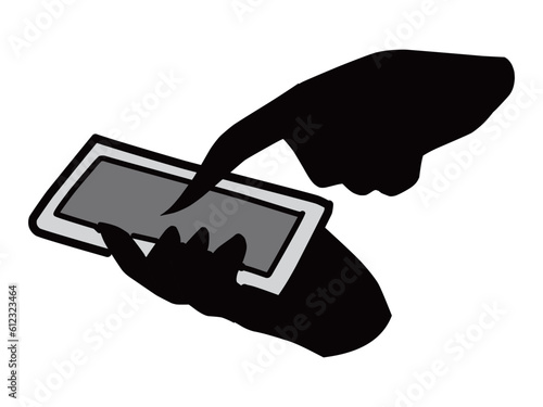 スマホを操作するシンプルな黒色の手のイラスト素材