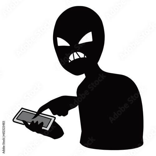 スマホを持つ黒色の人物の誹謗中傷などのイメージのイラスト素材