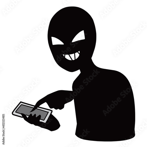 スマホを持つ黒色の人物の誹謗中傷などのイメージのイラスト素材