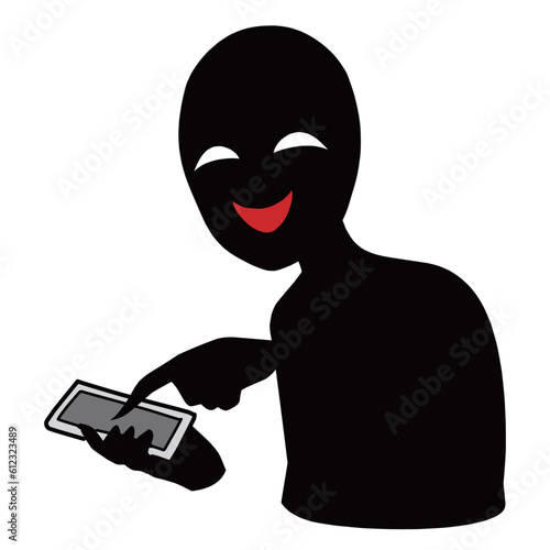 スマホを持つ黒色の人物の誹謗中傷などのイメージのイラスト素材