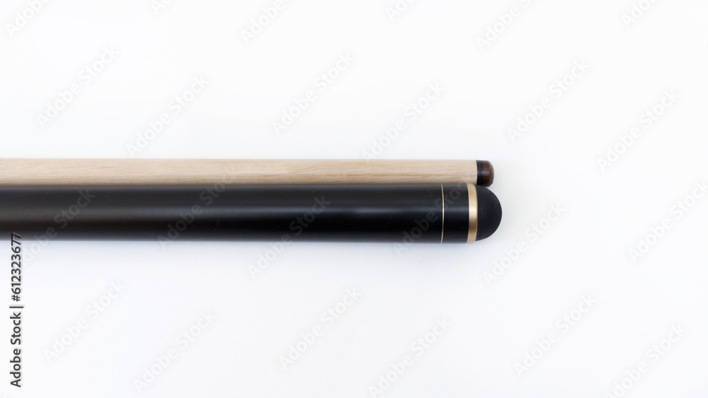 Billiard cues on a white background. Parts of a billiard cue close-up. Live photos of a billiard cue. The Art of Billiards in Motion. Billiard cues on a white background. Parts of a billiard cue close-up. Live photos of a billiard cue. The Art of Billiards in Motion.