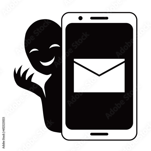 スマホにメールアイコンと悪人のイメージのイラスト素材
