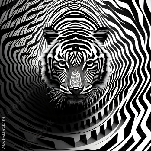 abstract tiger in black and white, generative ai
