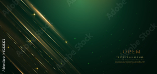 Abstract luxury golden lighting effect glowing on dark green background and sparkle. Template premium award ceremony design.