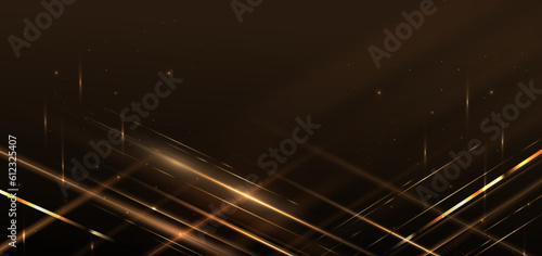 Abstract elegant gold glowing diagonal line with lighting effect sparkle on black background. Template premium award design.