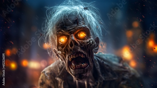 Undead Stare: Scary Zombie with Piercing Yellow Eyes - Generative AI