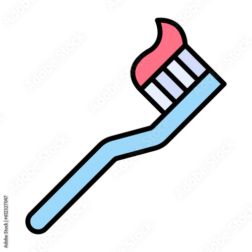 Tooth Paste on Brush Line Color Icon