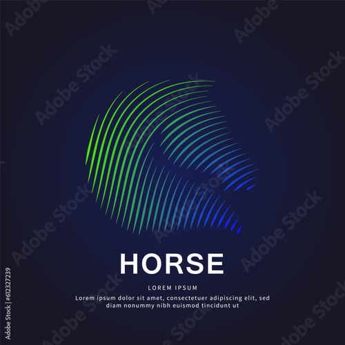 simple line art Horse logo design template. Horse head logotype vector illustration on dark background. EPS 10