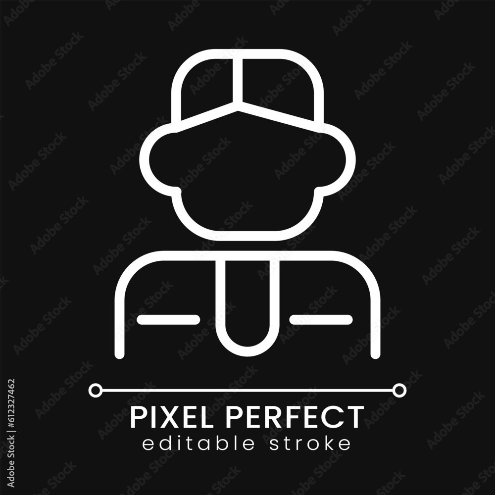 Manager pixel perfect white linear icon for dark theme. Company employee. Business specialist. Office worker Thin line illustration. Isolated symbol for night mode. Editable stroke. Poppins font used Manager pixel perfect white linear icon for dark theme. Company employee. Business specialist. Office worker Thin line illustration. Isolated symbol for night mode. Editable stroke. Poppins font used
