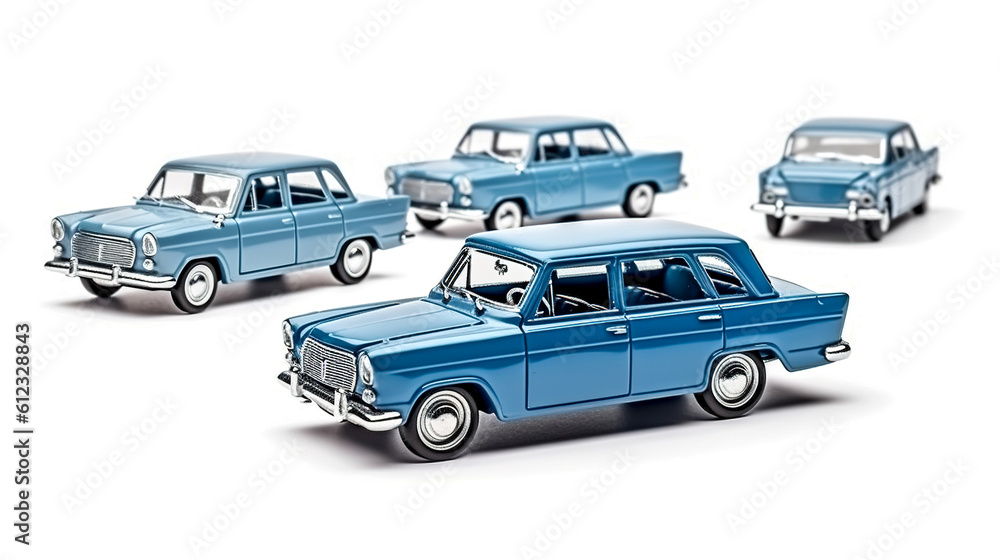 Models of retro cars on a white background, generative AI.