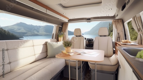 Modern Camper Van interior. Generative AI