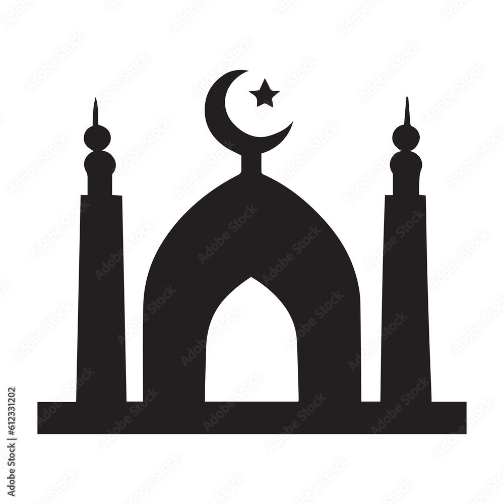 Islamic Mosque Icon Vector Silhouette, Masjid Vector Illustration