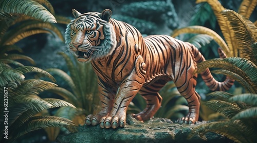 Tiger on background. 3d rendering. Generative AI © vie_art