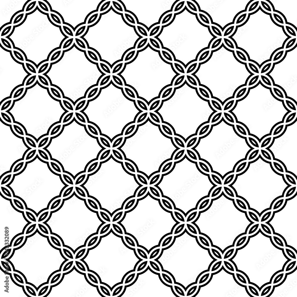 Fototapeta premium Seamless surface pattern design. Grid background. Ethnic embroidery. Patchwork wallpaper. Quilted motif. Digital paper with retro ornament for textile print, page fill. Vector art.