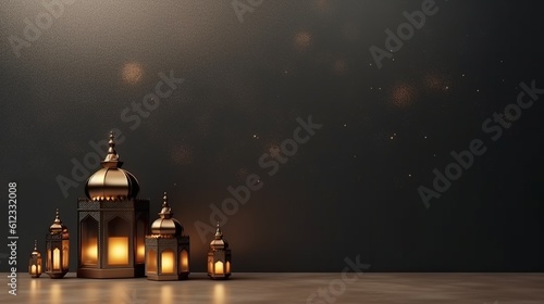 Islamic background with lanterns. Lights. Generative ai.