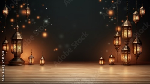 Islamic background with lanterns and lights. Generative ai. © joseduardo