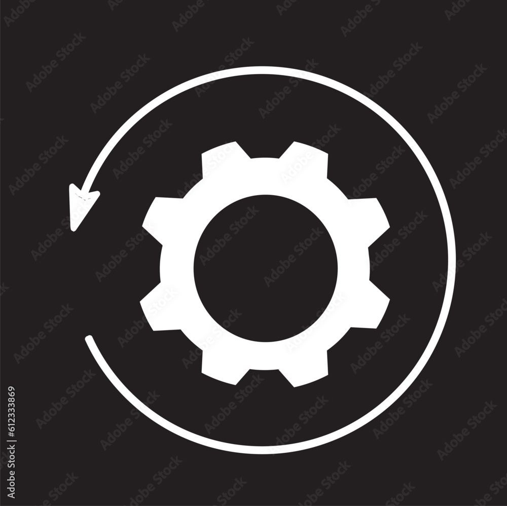the arrow and gear icon are white, the business process concept is highlighted on a black background the arrow and gear icon are white, the business process concept is highlighted on a black background