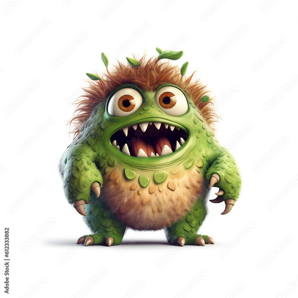 Funny face bush monster cartoon on white background Generative AI Funny face bush monster cartoon on white background Generative AI