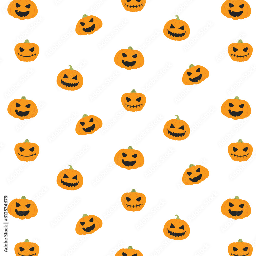 Seamless pattern with Halloween pumpkins. Vector illustration. Flat style. Halloween print with spooky pumpkins. Seamless pattern with Halloween pumpkins. Vector illustration. Flat style. Halloween print with spooky pumpkins.