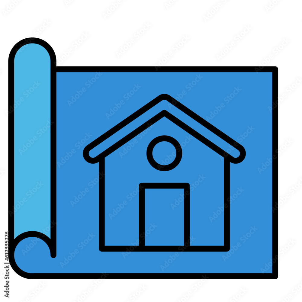 House Blueprint Line Color Icon House Blueprint Line Color Icon