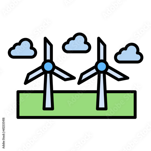Windmill Landscape Line Color Icon