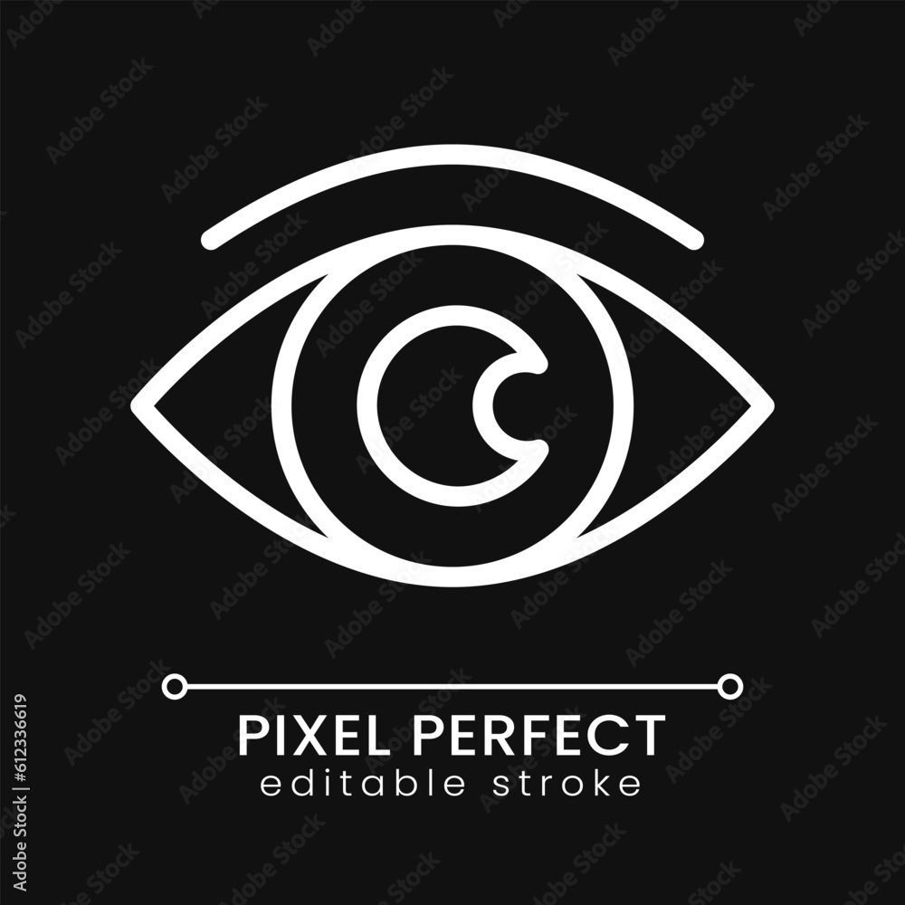 Eye pixel perfect white linear icon for dark theme. Process monitoring ...