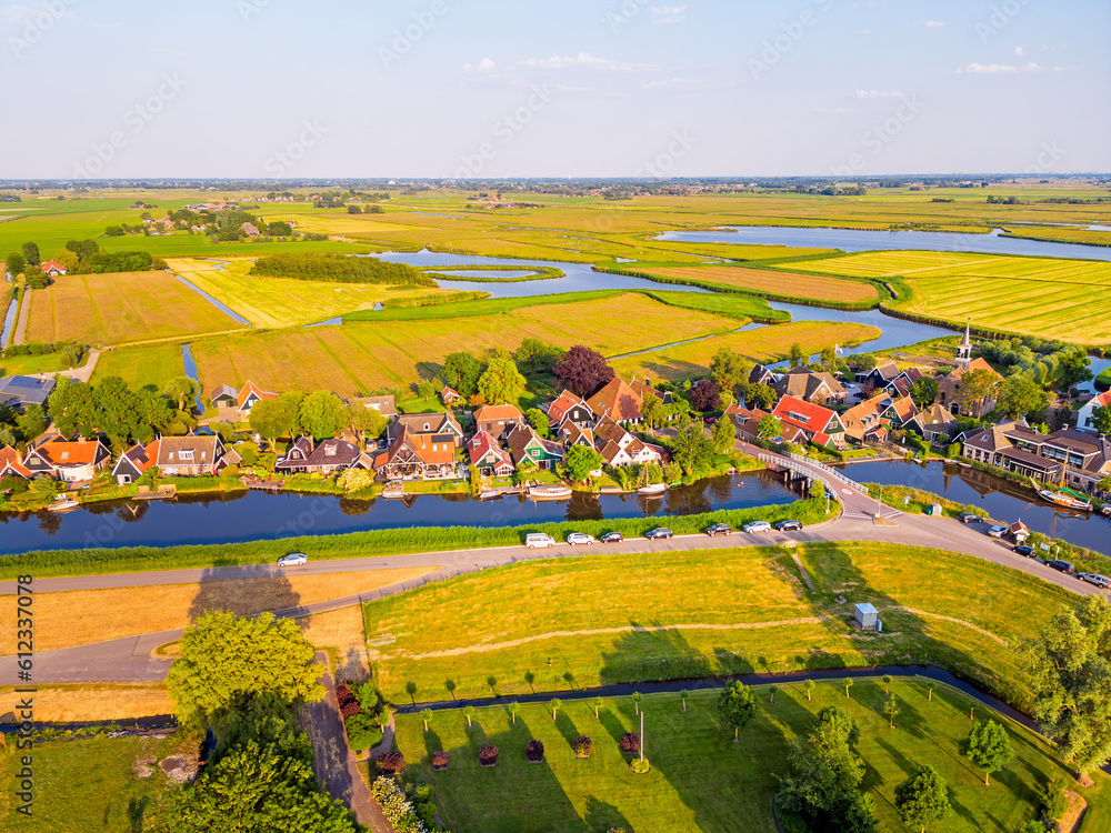 High angle Drone Point of View on the village of Driehuizen, part of the Municipality of Alkmaar, North Holland, The Netherlands