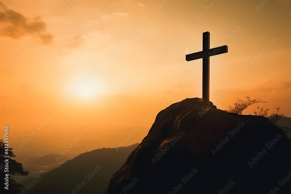 Resurrection of Jesus Christ: Silhouette Cross on Hill at Sunrise Resurrection of Jesus Christ: Silhouette Cross on Hill at Sunrise
