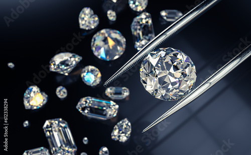 Purchase of diamonds. Diamond Exchange. Checking diamonds. 3d illustration.